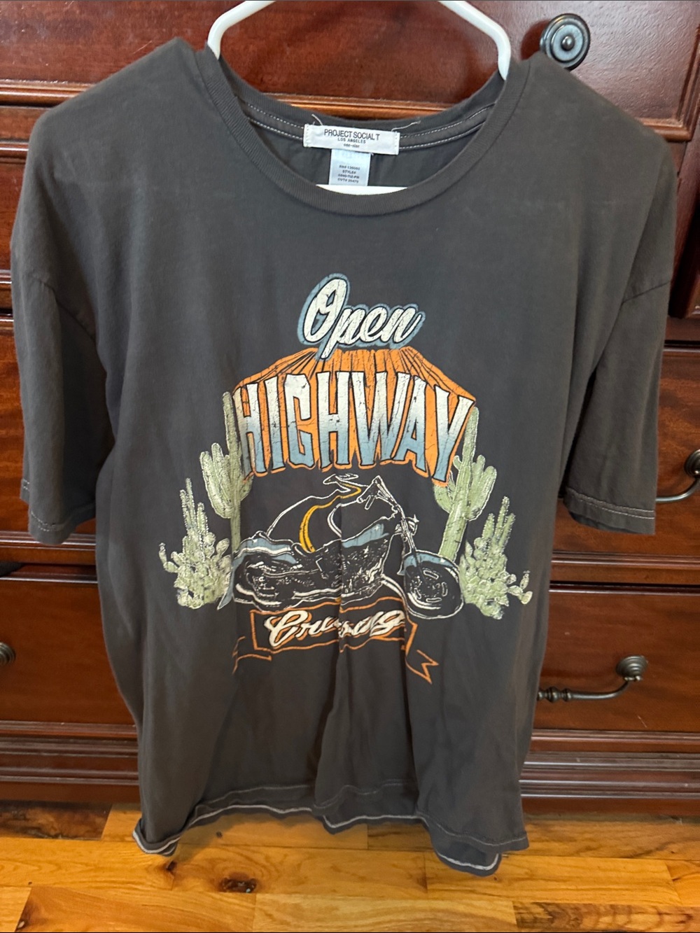 Project Social T Black Graphic 'Open Highway' Motorcycle Tee with Orange & Cream